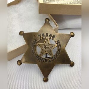 Texas Rangers Brass Badge 6 Pointed Star Old West Style Shield